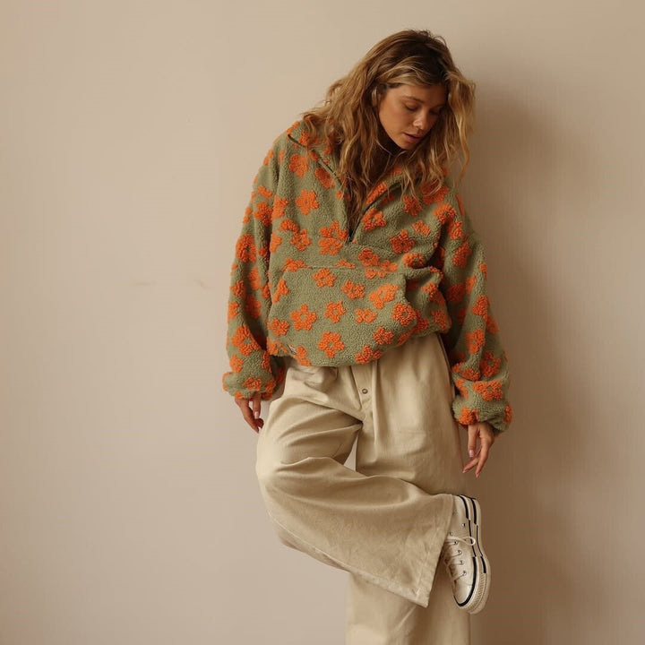 Daphne | Oversized Floral Half-Zip Pullover