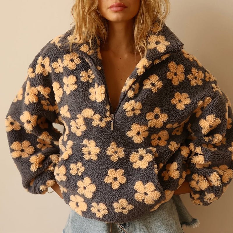 Daphne | Oversized Floral Half-Zip Pullover