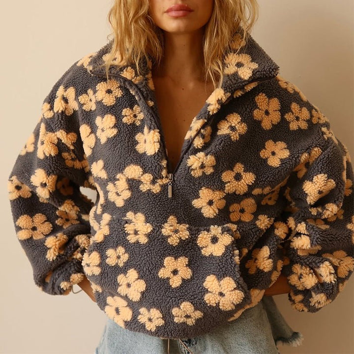 Daphne | Oversized Floral Half-Zip Pullover