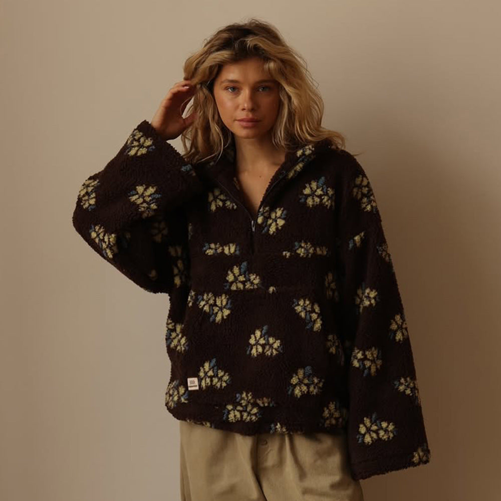 Daphne | Oversized Floral Half-Zip Pullover