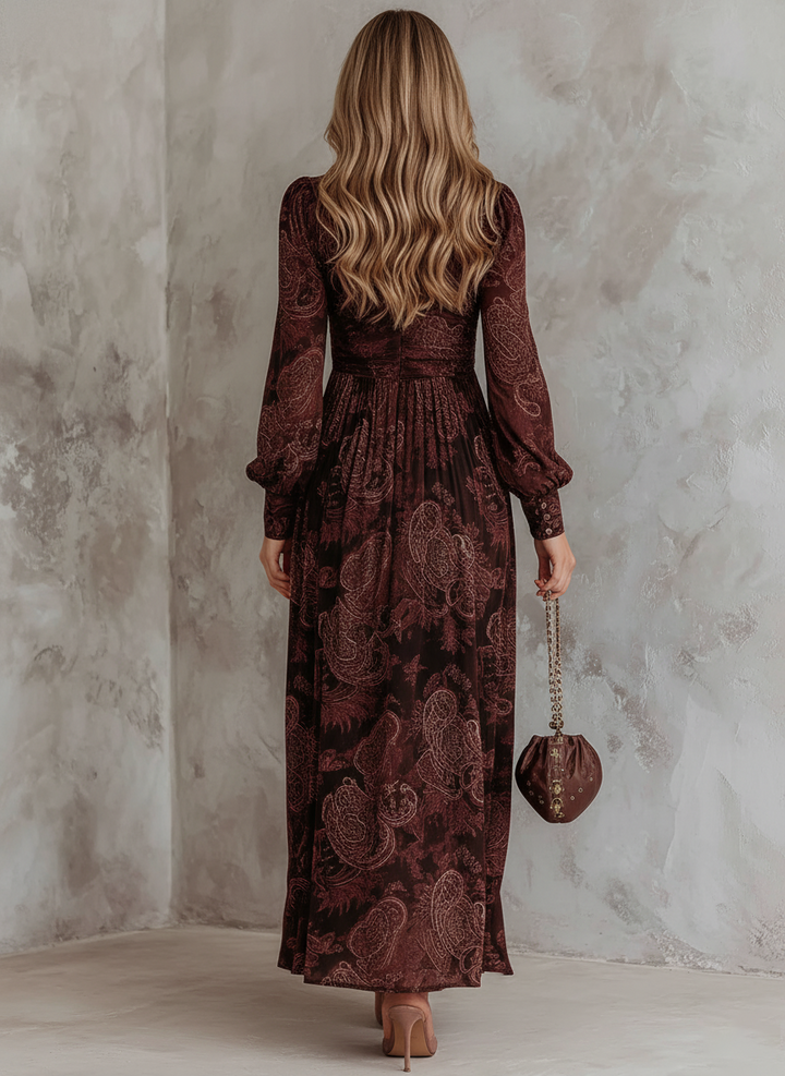 Eloise | Paisley Zip-Waist Long-Sleeve Maxi Dress for Women