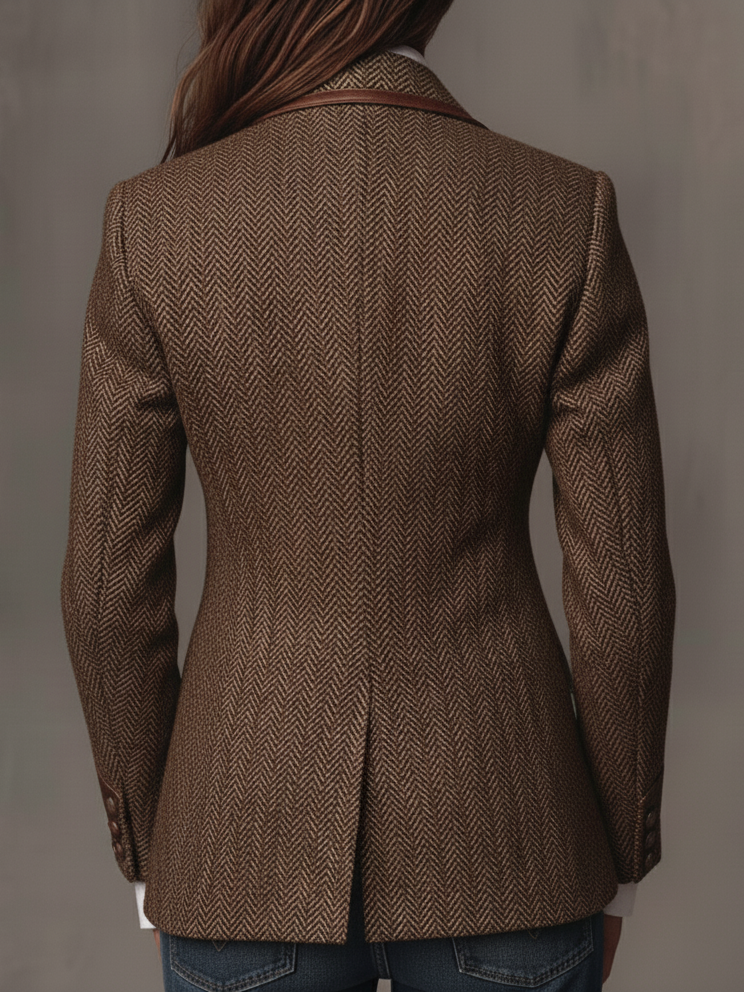 Elara Bennett and Lowe women's herringbone print panel blazer, tailored fit with classic lapels and stylish design.