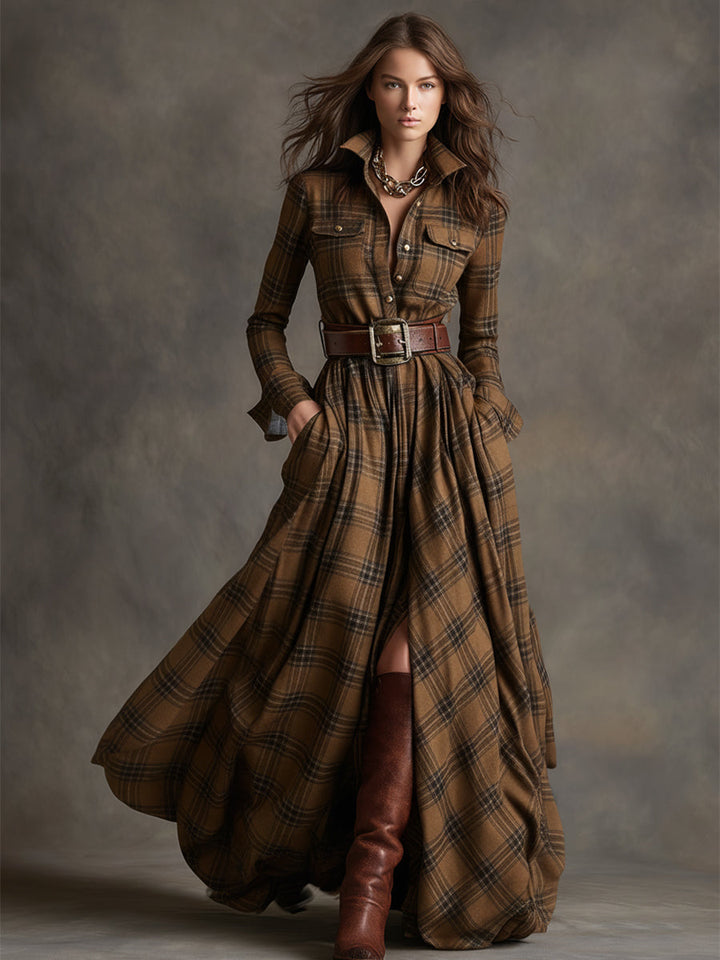 Henrietta | Belted Button-Front Long-Sleeve Maxi Shirt Dress for Women