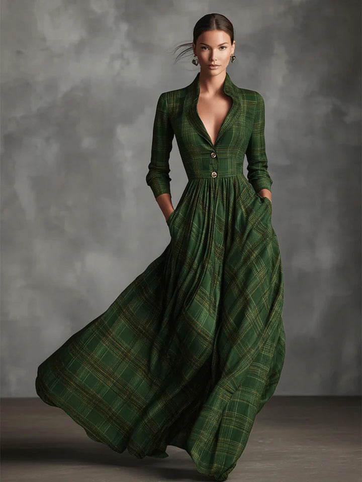 Odessa | Plaid Button-Front A-Line Midi Dress for Women