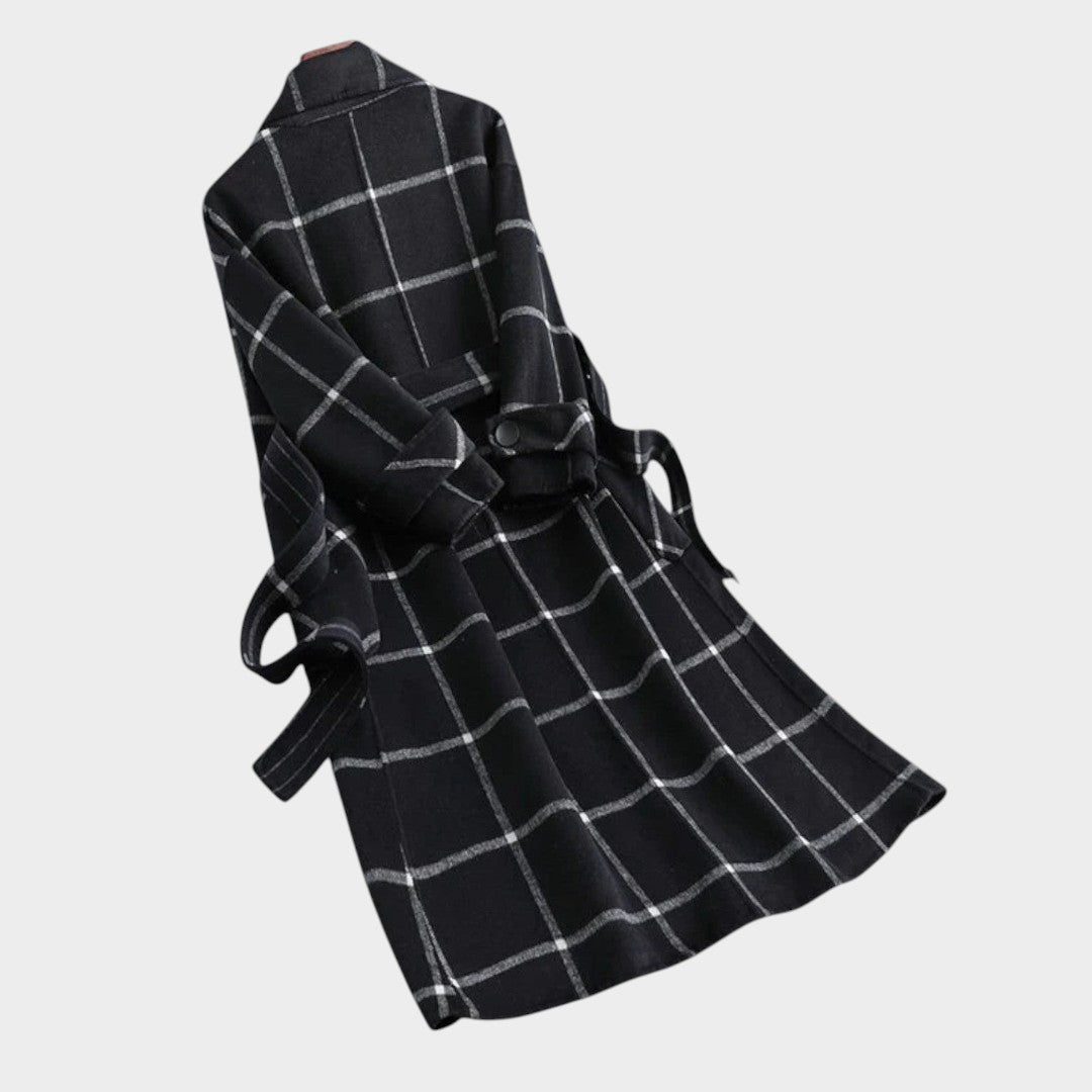 Adriana™ Classic Check Autumn Coat by Bennett and Lowe, featuring a stylish fall checkered pattern and tailored fit.