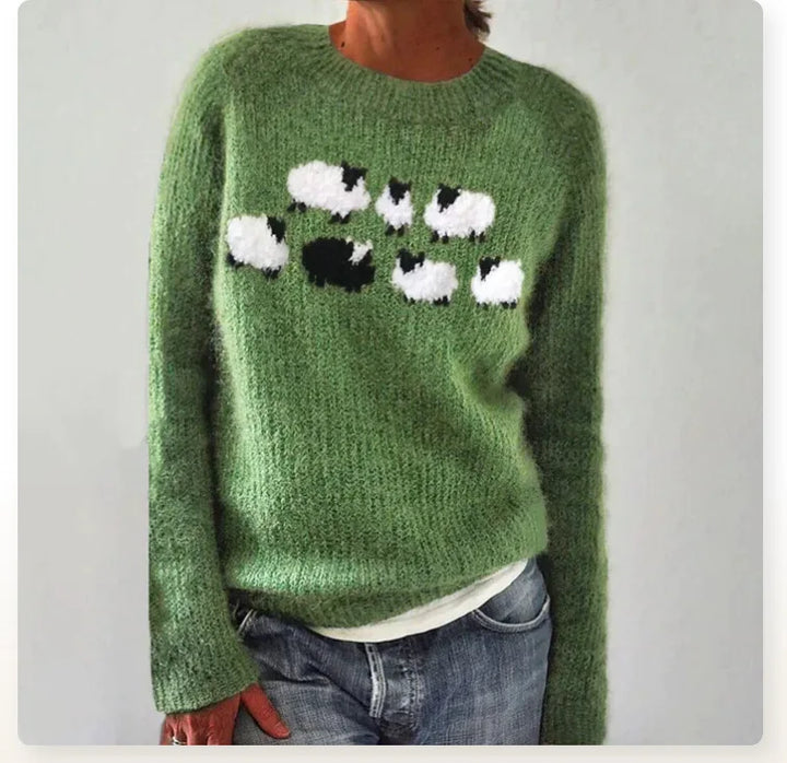 Nicole | Green Sheep Motif Patterned Sweater