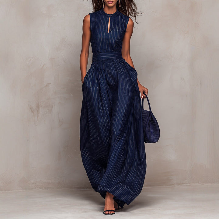 Celeste metallic pinstripe jumpsuit for women by Bennett and Lowe, featuring a sleek fit and stylish design.
