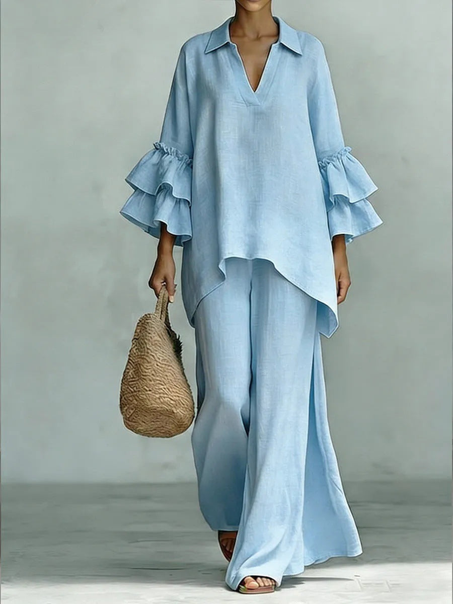 Paloma ruffle-tier two-piece women's set by Bennett and Lowe, featuring a stylish top and matching skirt in soft fabric.