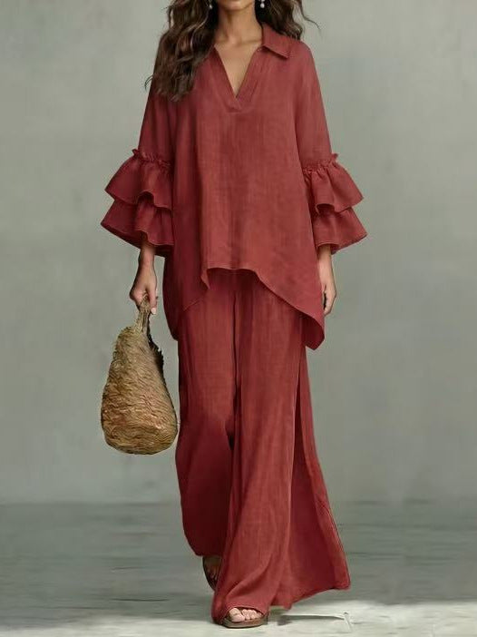 Paloma Bennett and Lowe ruffle-tier two-piece set for women, featuring a stylish top and matching skirt, in a soft fabric.