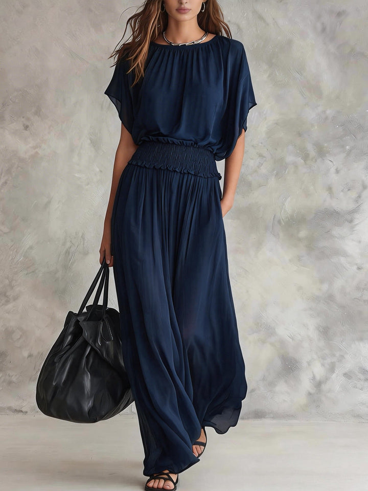 Bennett and Lowe Romi draped wide-leg set featuring a flowing, elegant fabric in a stylish, relaxed fit.