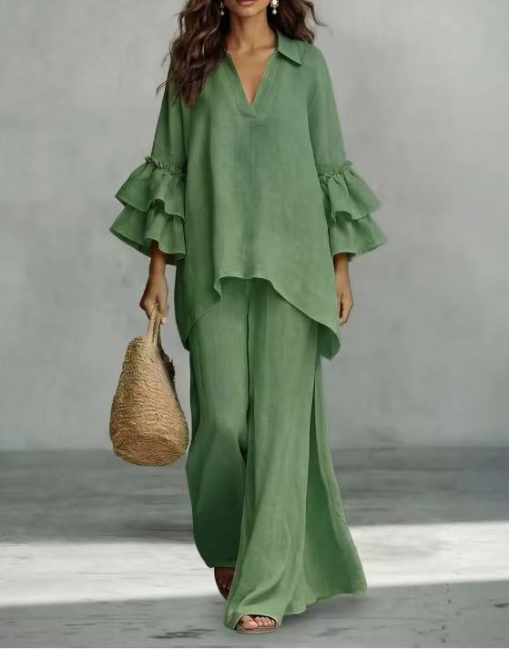 Paloma ruffle-tier two-piece women's set by Bennett and Lowe, featuring a crop top and matching skirt with ruffle details.