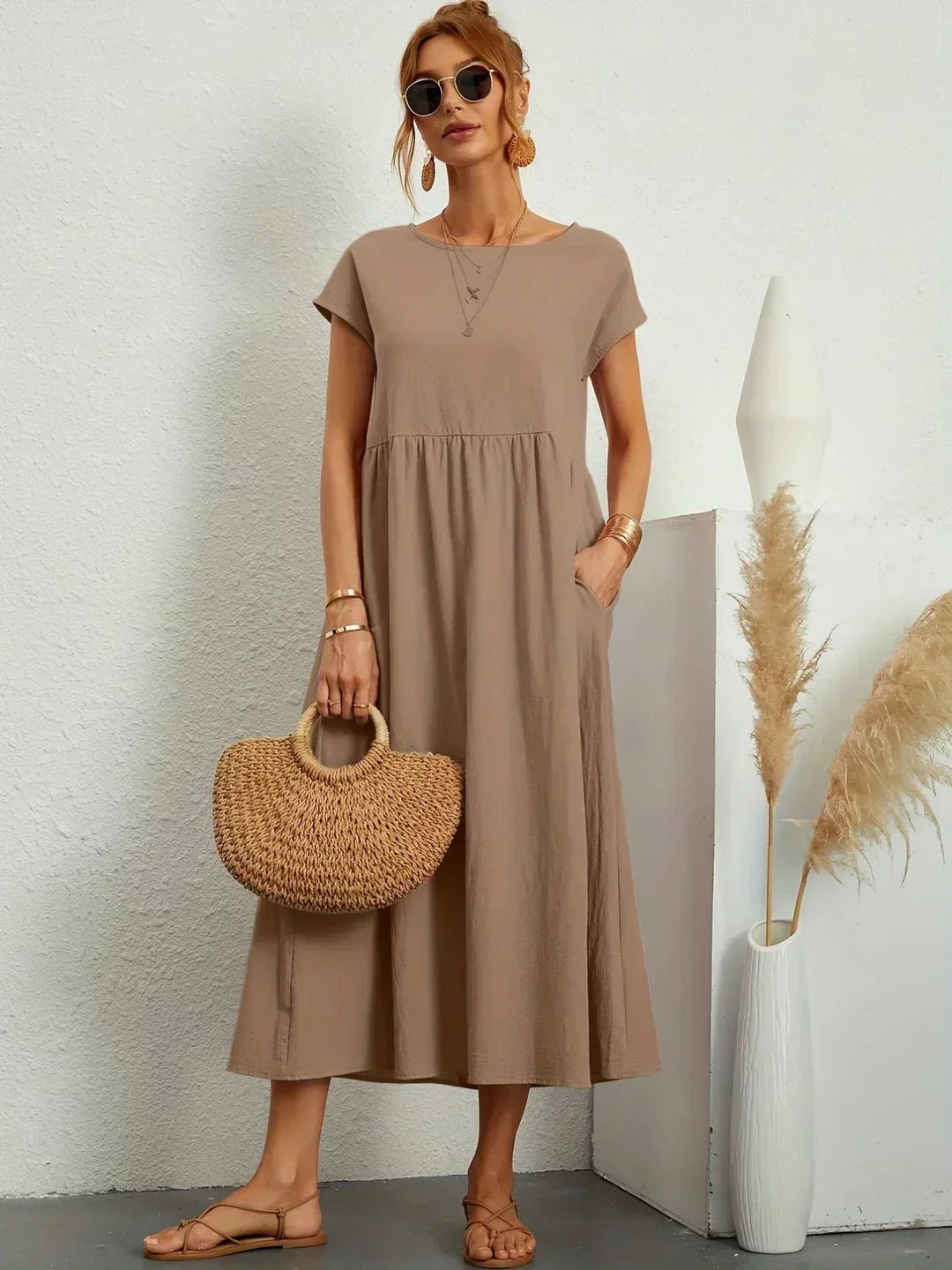 Kayla | Breathable White Midi Dress for Women
