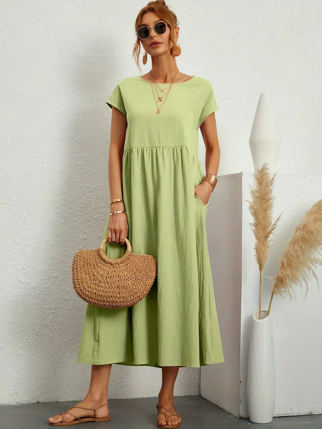 Kayla | Breathable White Midi Dress for Women