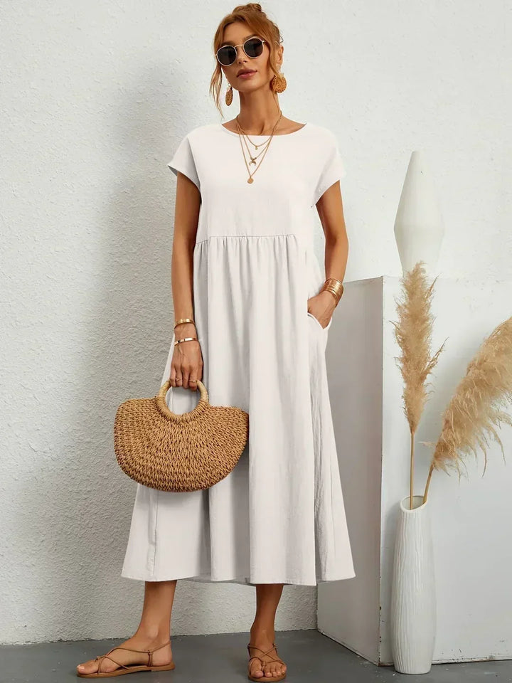 Kayla | Breathable White Midi Dress for Women