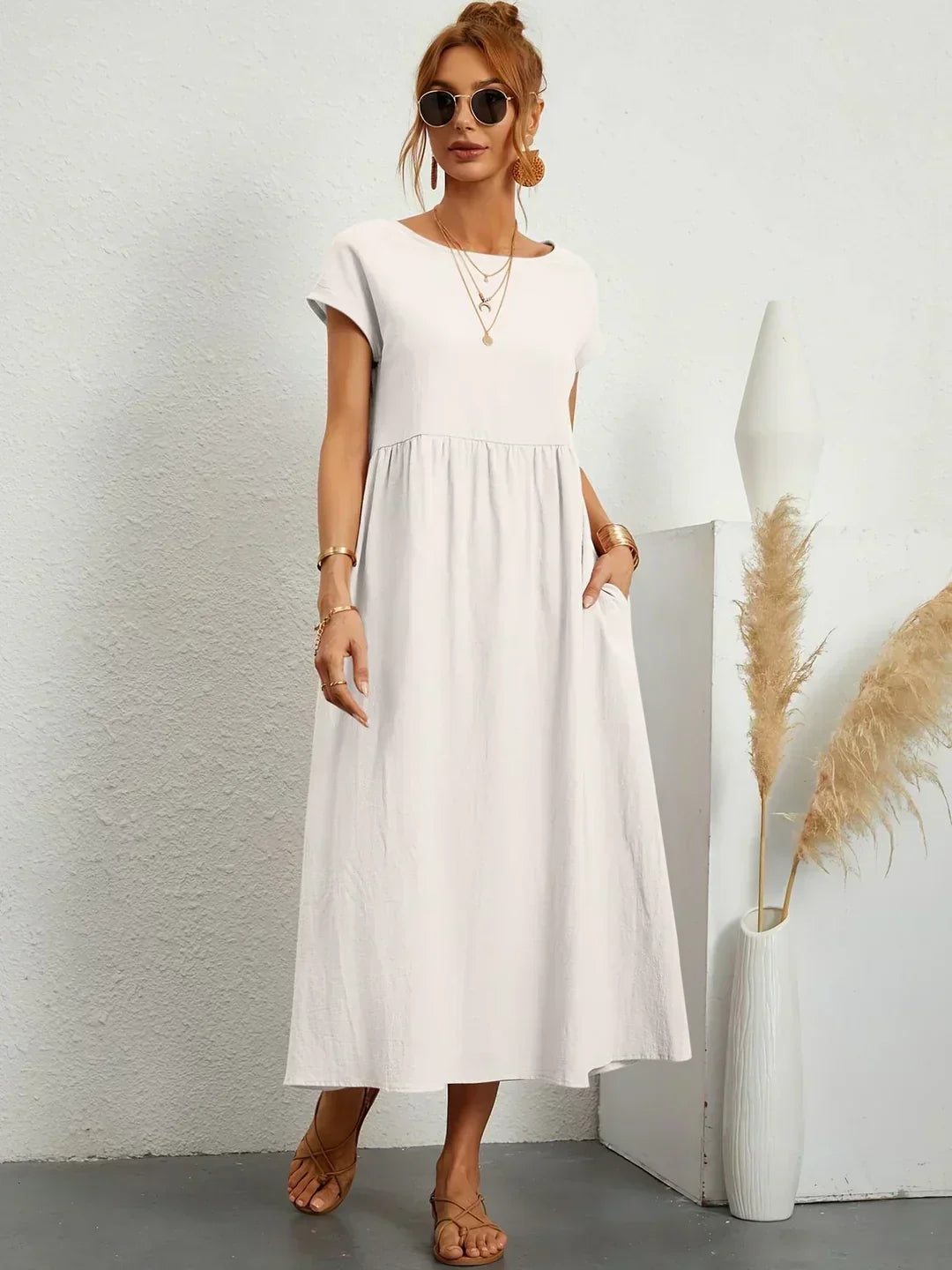 Kayla | Breathable White Midi Dress for Women