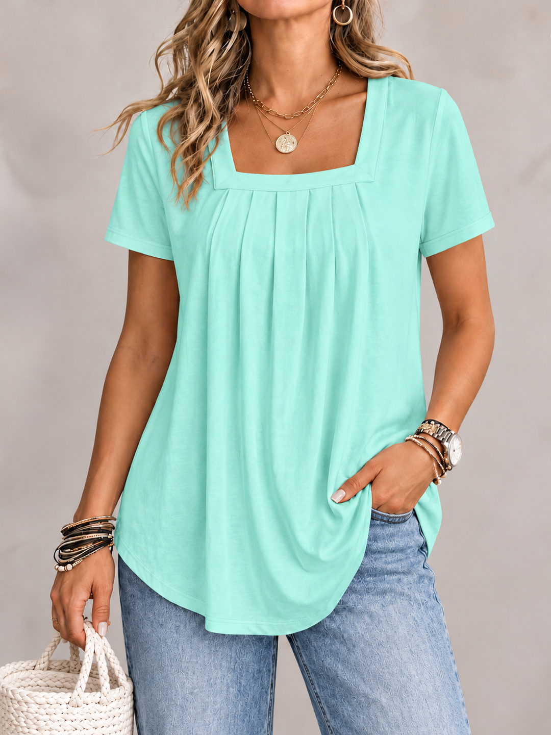 Valina | Pleated Square Neck Top