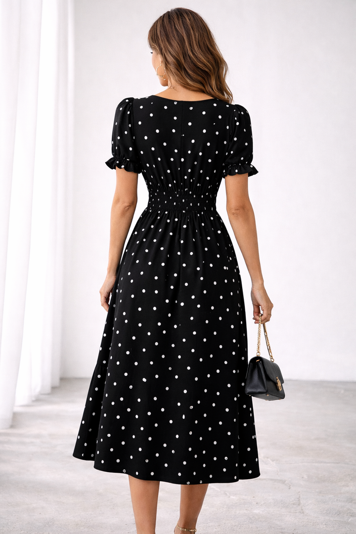 Molly | Polka Dot Ruffle Midi Dress for Women