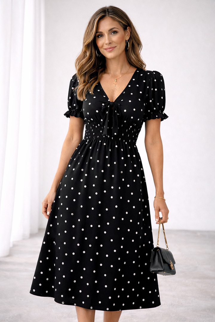 Molly | Polka Dot Ruffle Midi Dress for Women