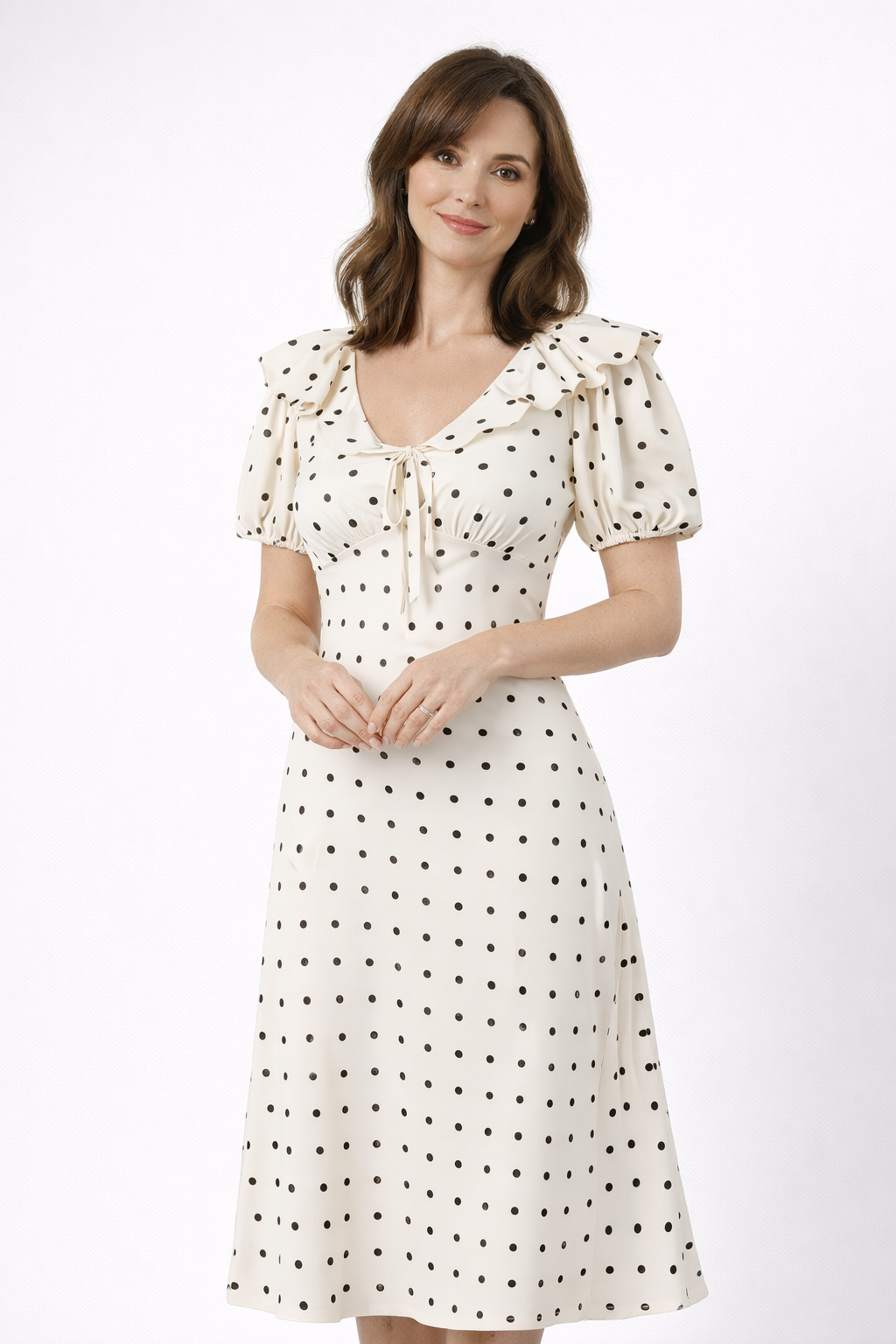 Molly | Polka Dot Ruffle Midi Dress for Women