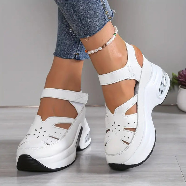Bennett and Lowe Odile cutout platform wedge sneaker in black with orthopedic-inspired design