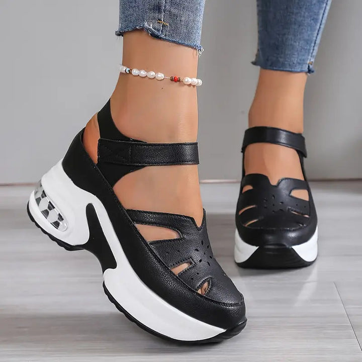 Bennett and Lowe Odile cutout platform wedge sneaker in black with orthopedic-inspired design