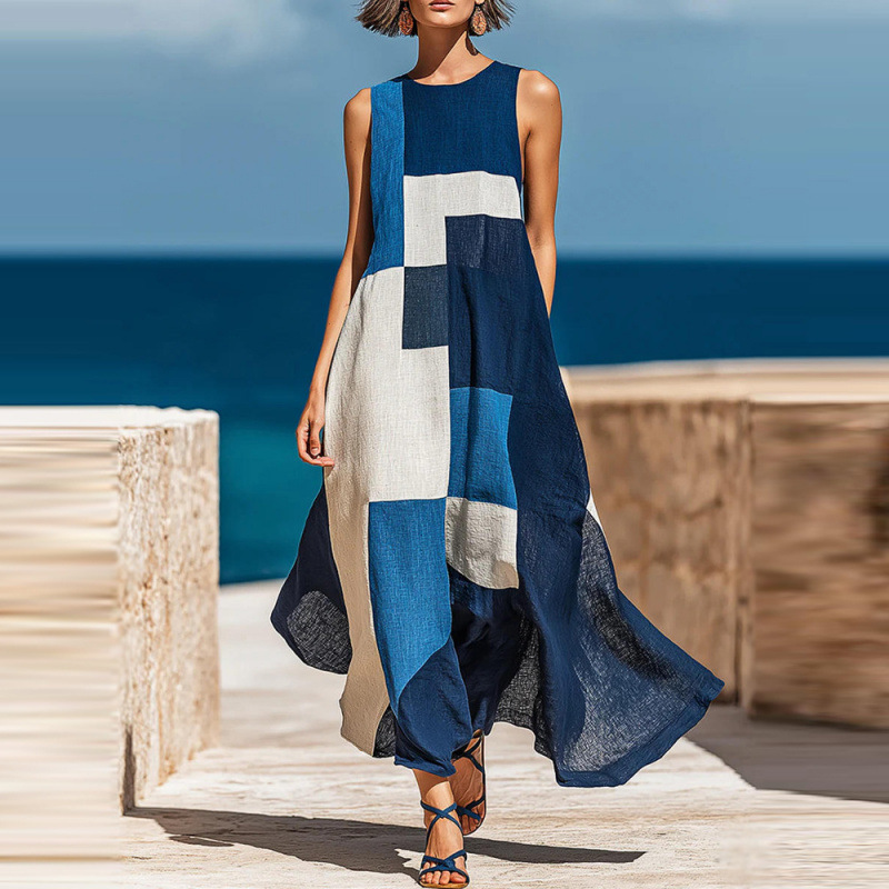 Wilma™ color block maxi dress by Bennett and Lowe, featuring a flowing design with bold color blocks and a sleeveless style.
