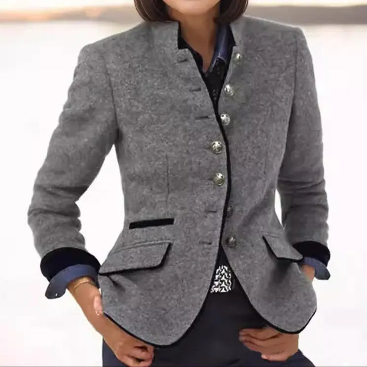 Tilda | Stand Collar Contrast Trim Blazer