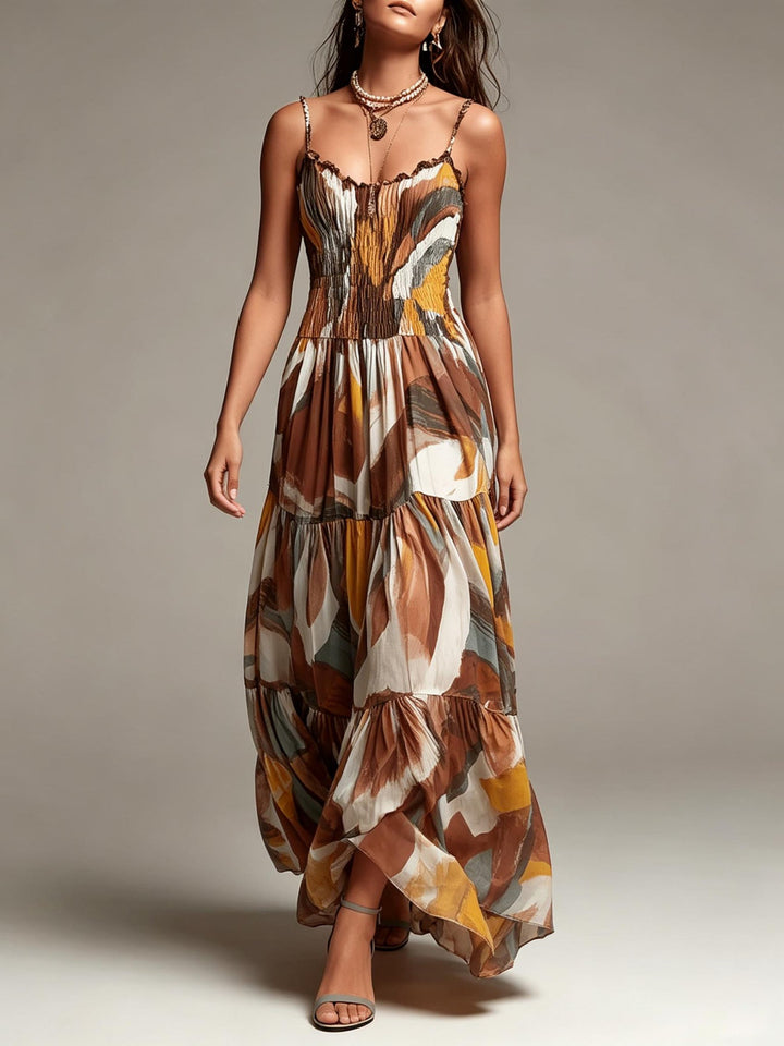 Cordelia | Abstract Print Smocked Tiered Maxi Dress for Women