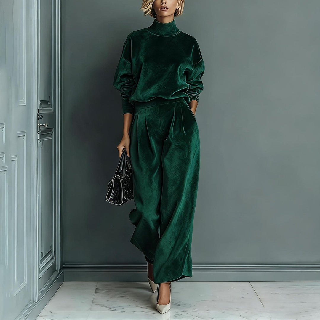 Renee Bennett and Lowe statement-sleeve pants set featuring a coordinated top and matching pants in stylish fabric.