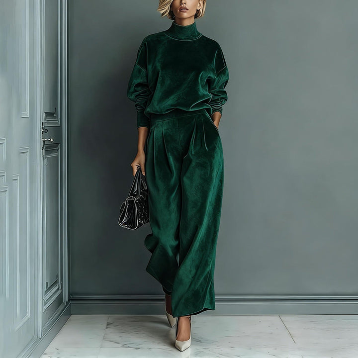 Renee Bennett and Lowe statement-sleeve pants set featuring a coordinated top and matching pants in stylish fabric.