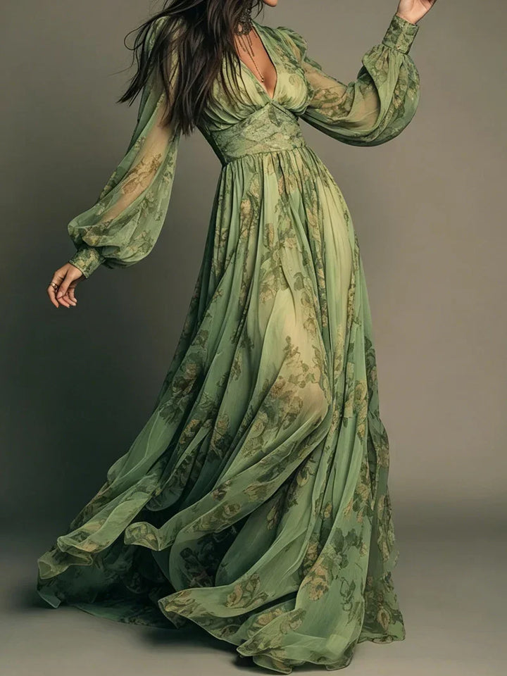 Delaney | Floral Ruffle-Hem Flowing Maxi Dress for Women