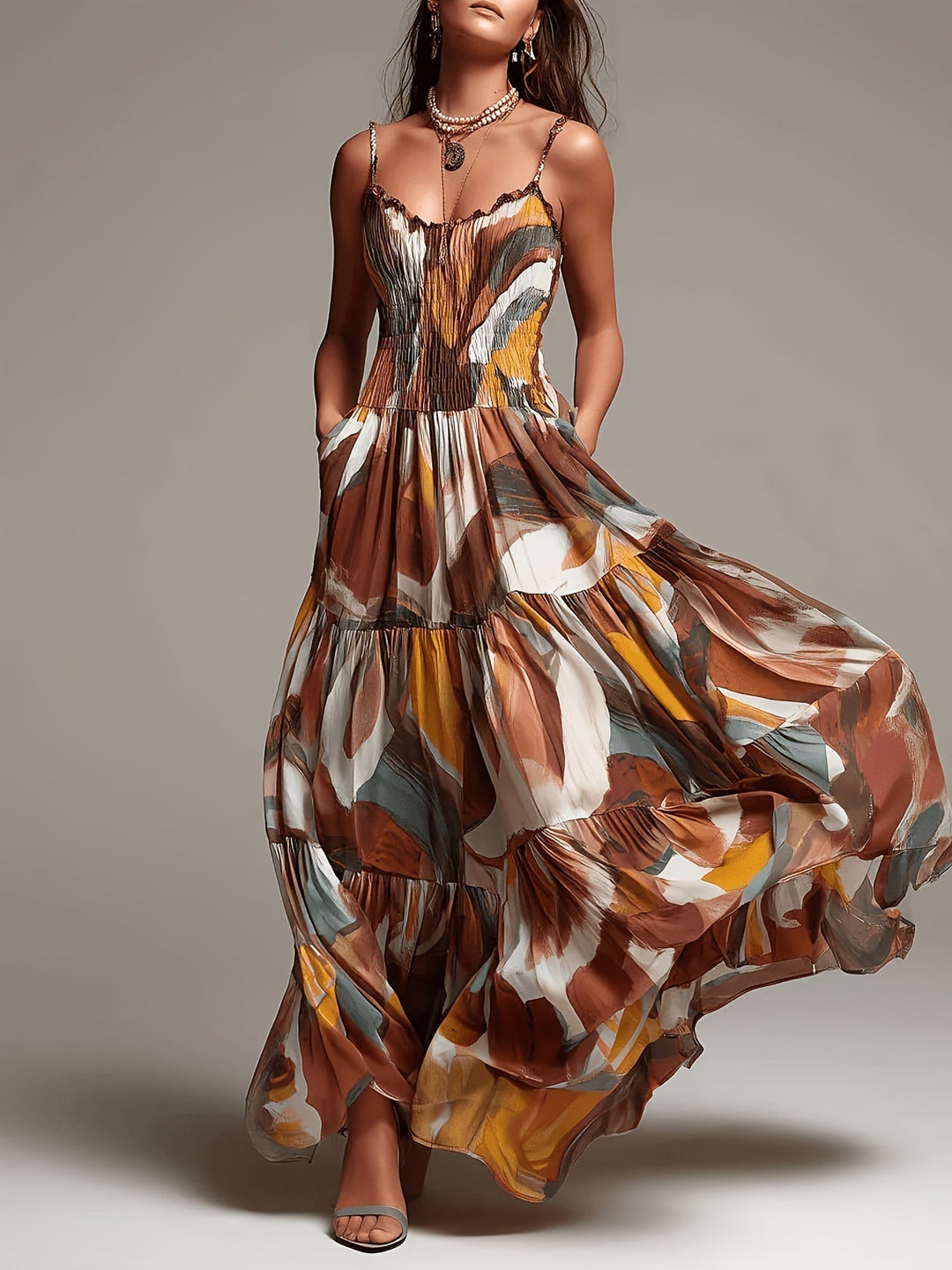 Cordelia | Abstract Print Smocked Tiered Maxi Dress for Women