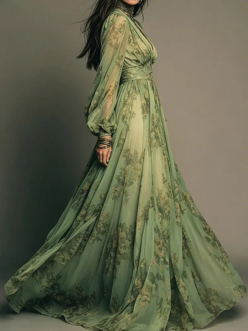 Delaney | Floral Ruffle-Hem Flowing Maxi Dress for Women