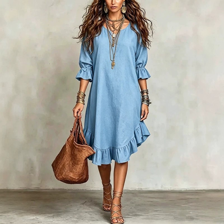 Juanita™ Ruffle Hem Midi Dress by Bennett and Lowe, featuring a flowy silhouette with ruffled hem and elegant design.
