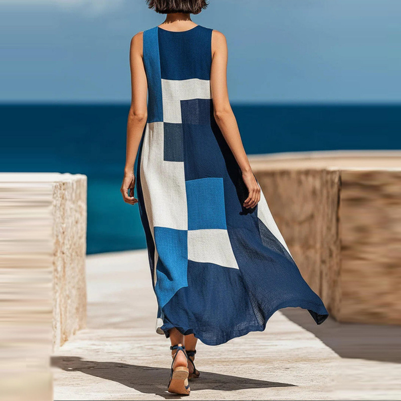 Wilma™ color block maxi dress by Bennett and Lowe, featuring vibrant geometric patterns and a flowing silhouette.