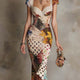 Delphine | Mixed-Print Ruched Lace Midi Dress for Women