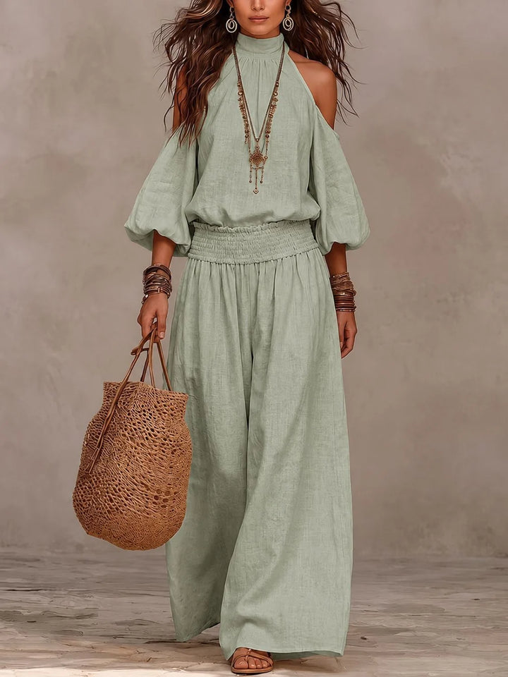 Liliana wide-leg jumpsuit for women by Bennett and Lowe, featuring a flowing silhouette and stylish design.