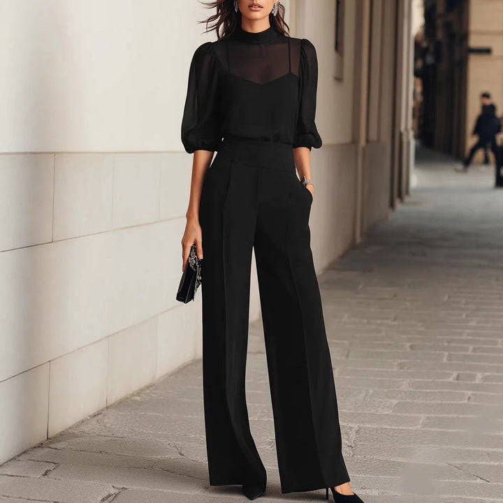 Clarissa | Printed Short-Sleeve Wide-Leg Three-Piece Set for Women
