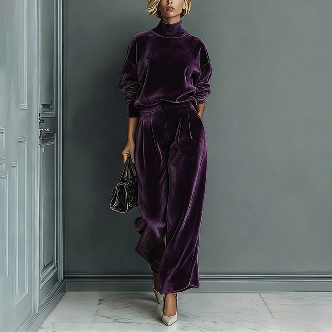 Bennett and Lowe Renee statement-sleeve pants set with stylish top and matching wide-leg pants, casual chic fashion ensemble