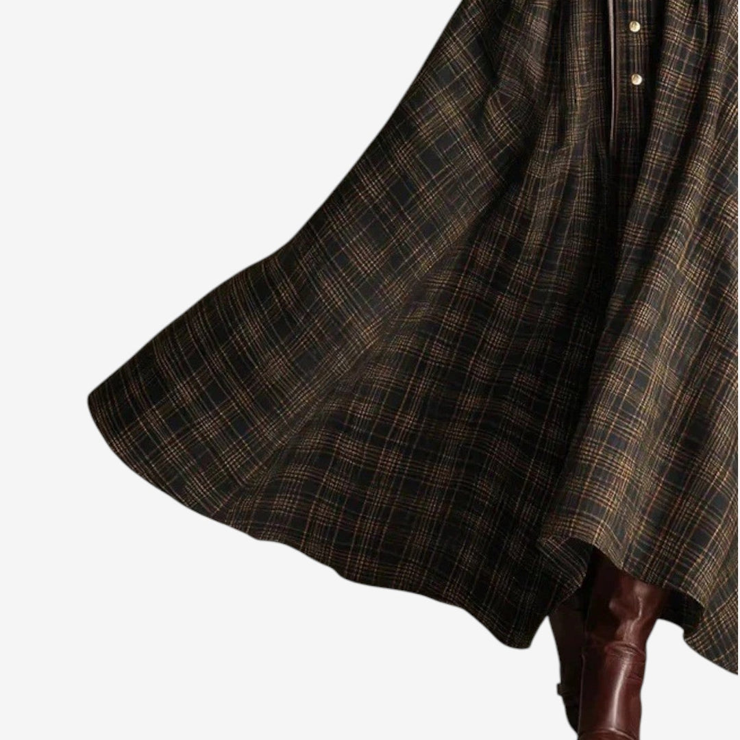 Celene | Plaid Button-Front Belted Long-Sleeve Maxi Dress for Women