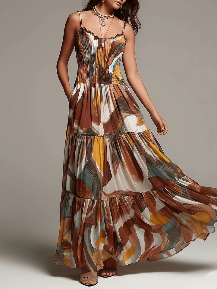 Cordelia | Abstract Print Smocked Tiered Maxi Dress for Women