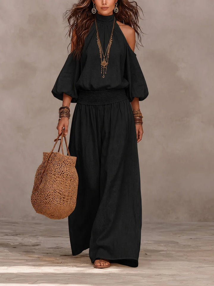Liliana wide-leg jumpsuit for women by Bennett and Lowe, featuring a stylish, flowy silhouette and comfortable fit.