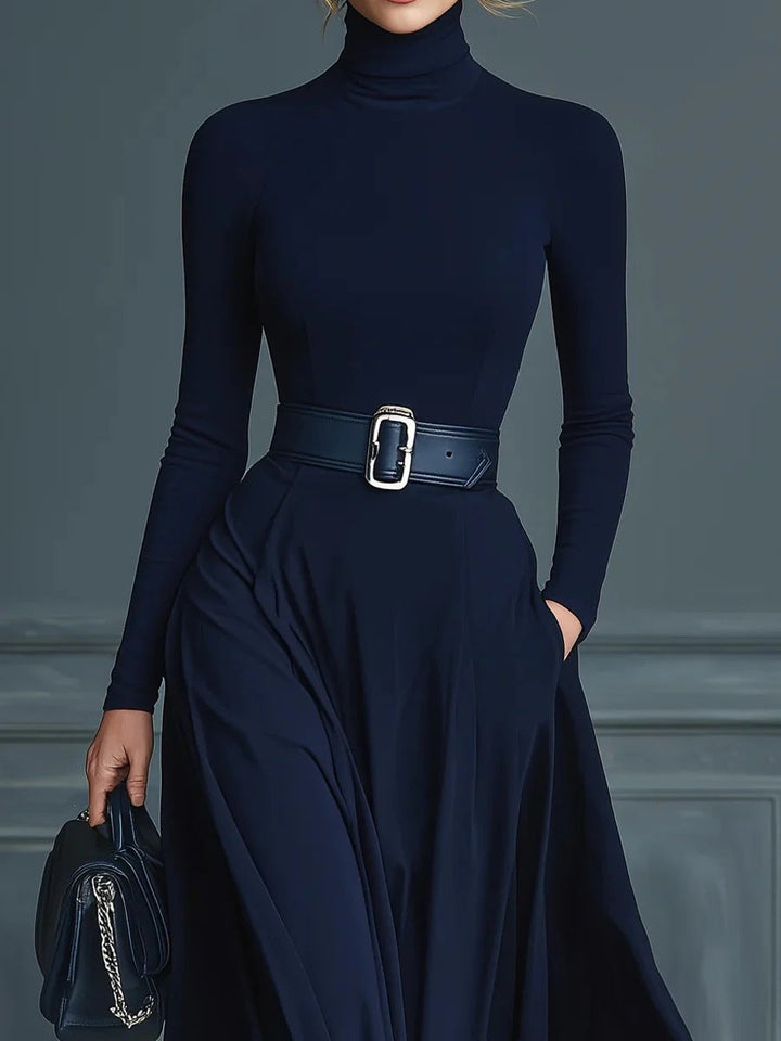 Cortliss | High-Neck Belted Long-Sleeve A-Line Maxi Dress for Women