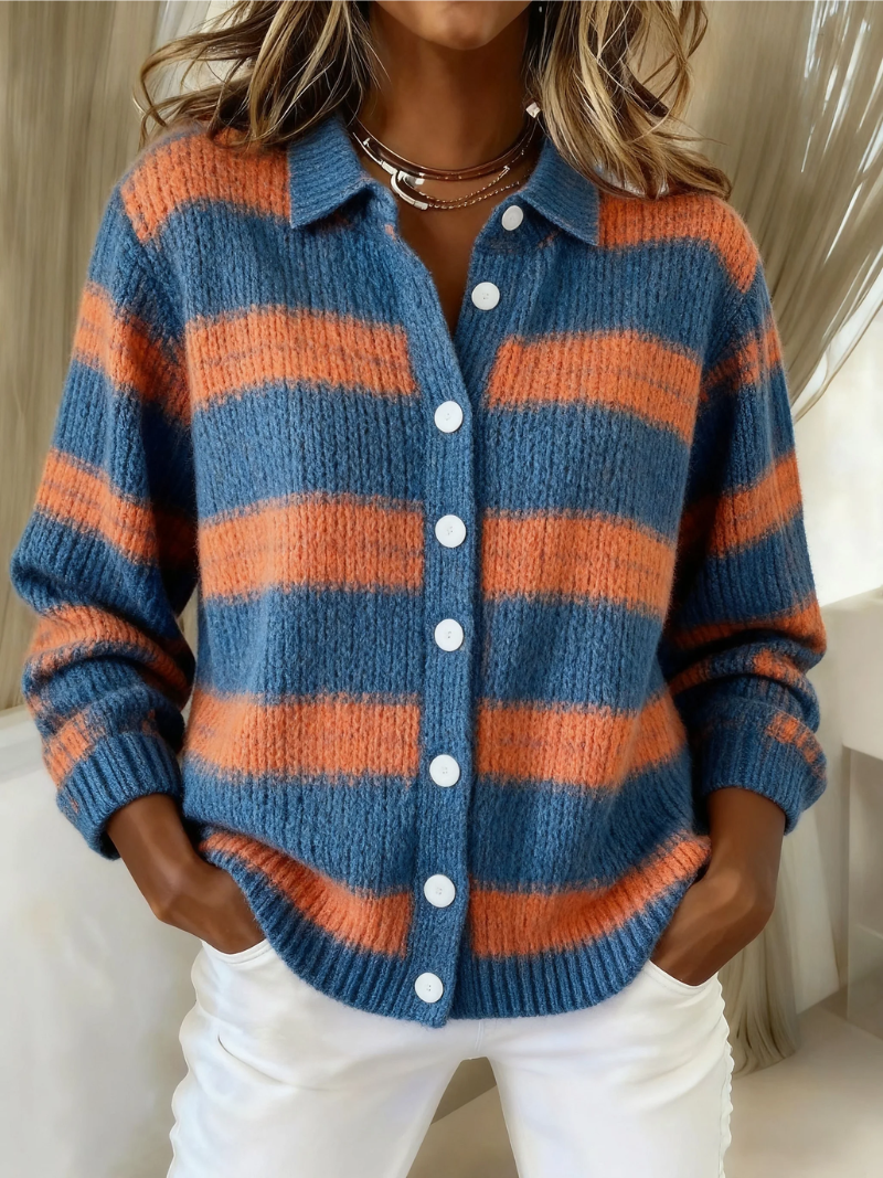 Sarah plaid knit cardigan for women by Bennett and Lowe, featuring a cozy, stylish plaid pattern and button closure.