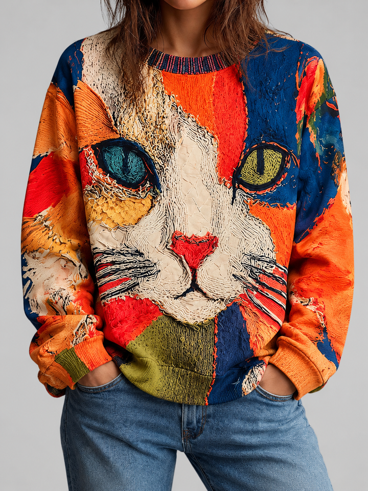 Zaira | Artistic Cat Print Top
