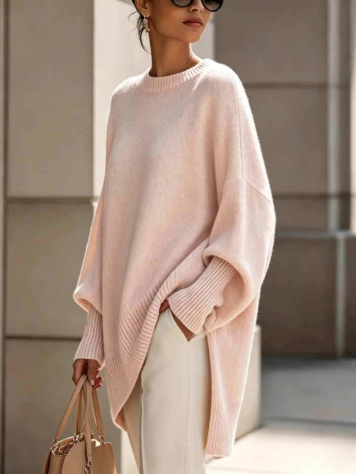 Bennett and Lowe Sorrel oversized pink batwing crew sweater front view
