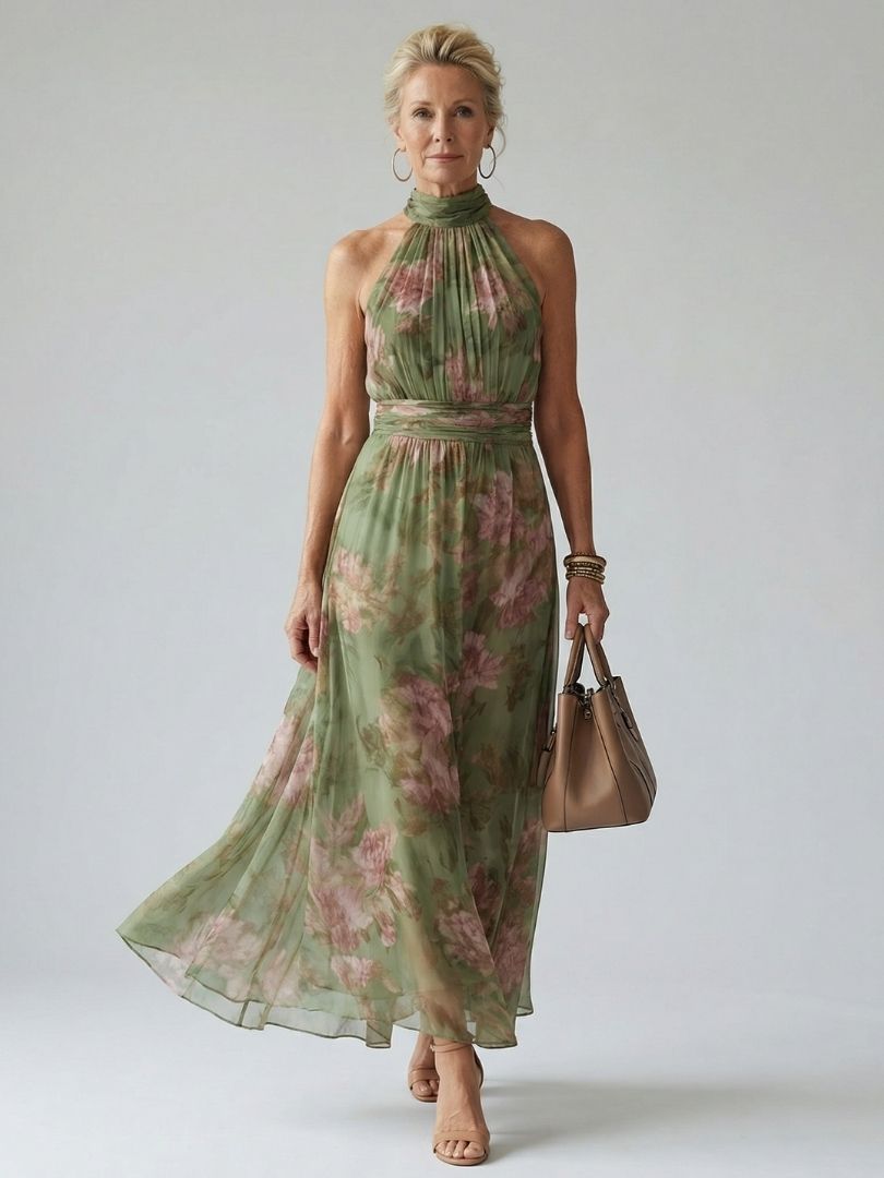 Allison | Halter Floral Midi Dress for Women