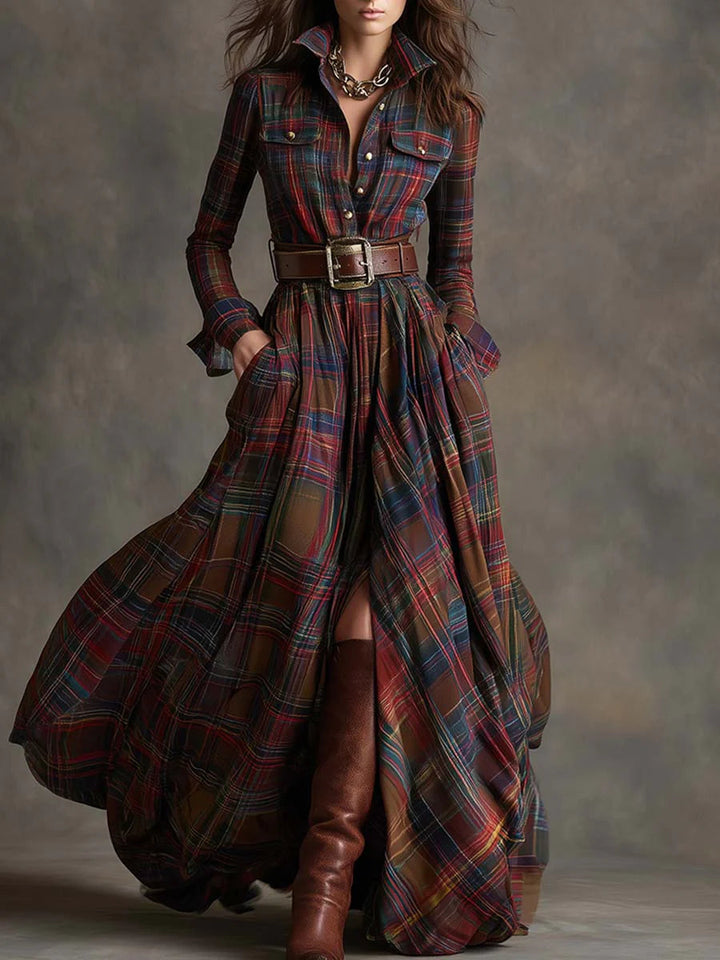Henrietta | Belted Button-Front Long-Sleeve Maxi Shirt Dress for Women