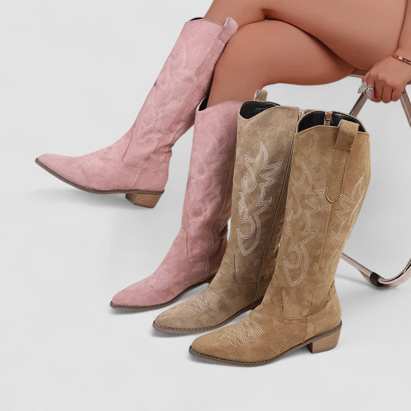 Clara wide-calf knee-high boots for women by Bennett and Lowe, featuring black leather and a sleek, tall silhouette.