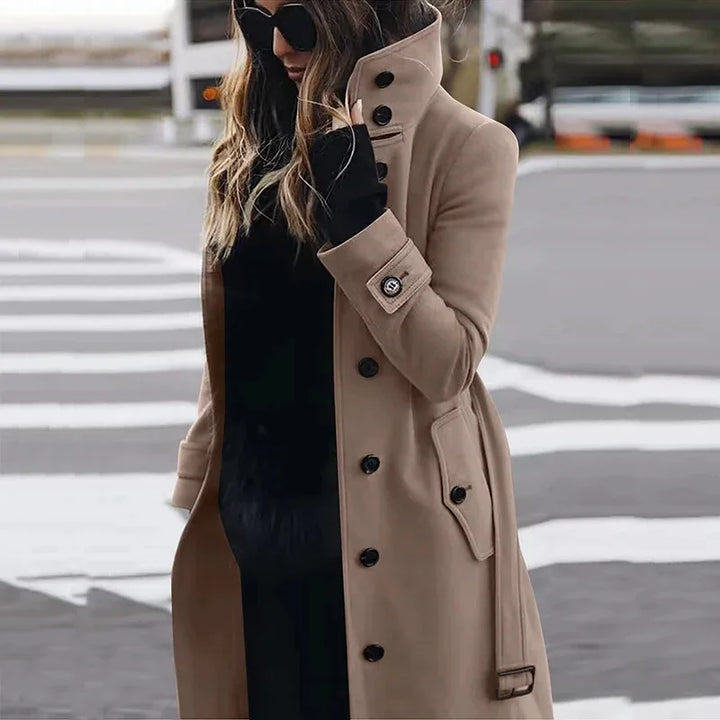 Bennett & Lowe Monica slim fit long sleeve coat, stylish and tailored, shown in a sleek design on a mannequin.